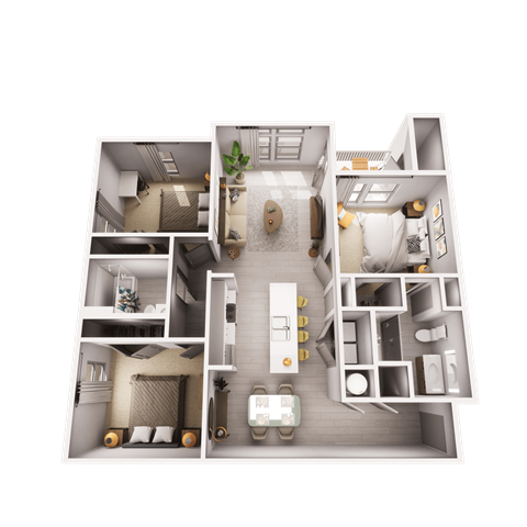 Floor plan for 3 beds, 2 baths, 1199 sqft